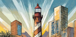 Illustration of a lighthouse in Downtown Tucson, symbolizing guidance in homebuying.