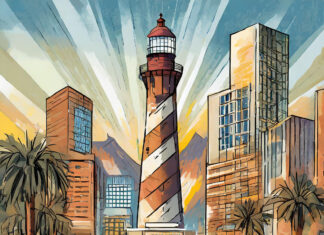 Illustration of a lighthouse in Downtown Tucson, symbolizing guidance in homebuying.