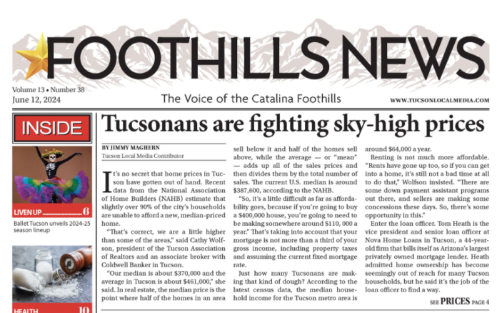 Foothill News article featuring Tom Heath discussing the fight against sky-high home prices in Tucson.